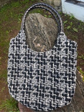 Patricia Nash Black & White Woven Tote Bag with Braided Handle